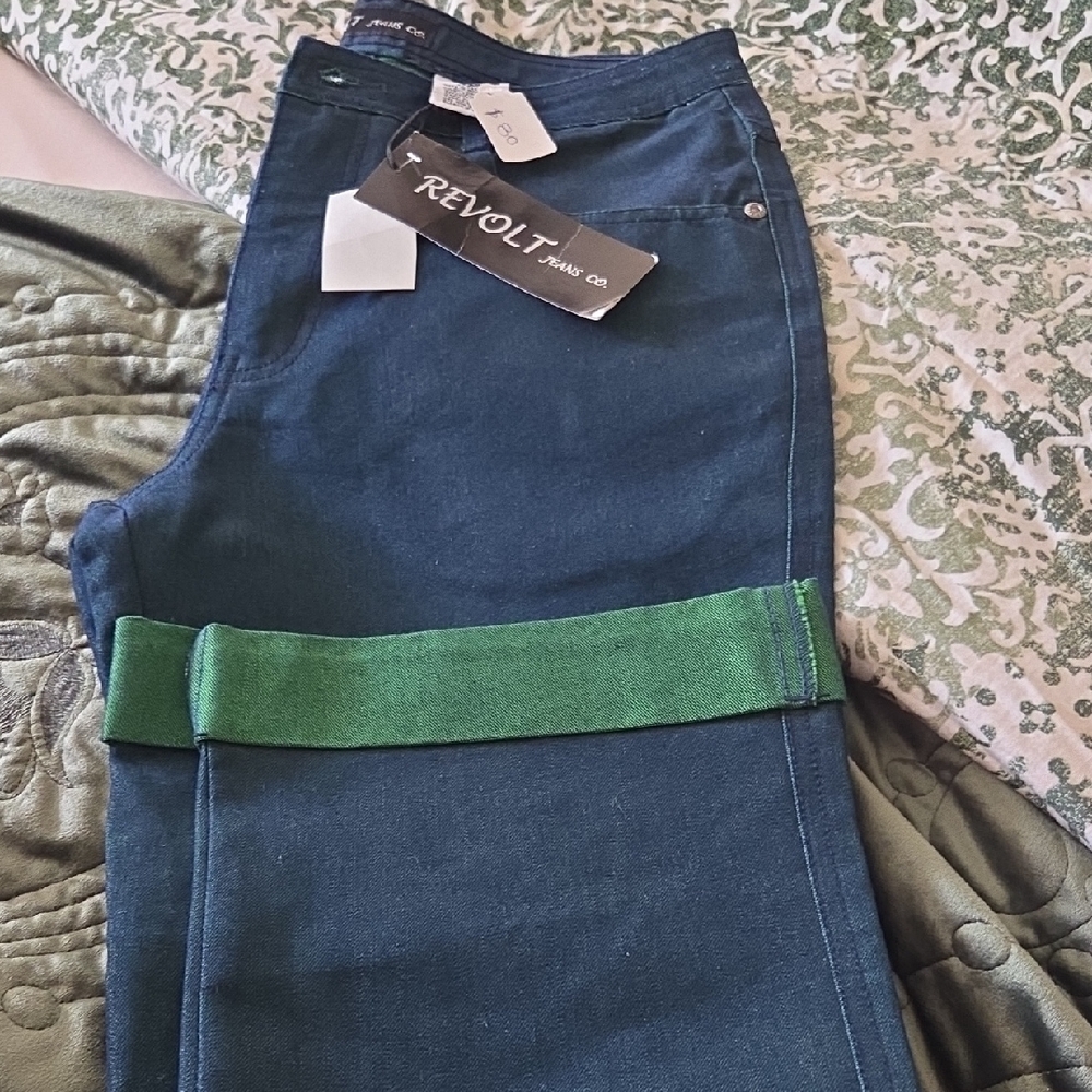 Revo Green and Blue Jeggings with Stylish Cuff